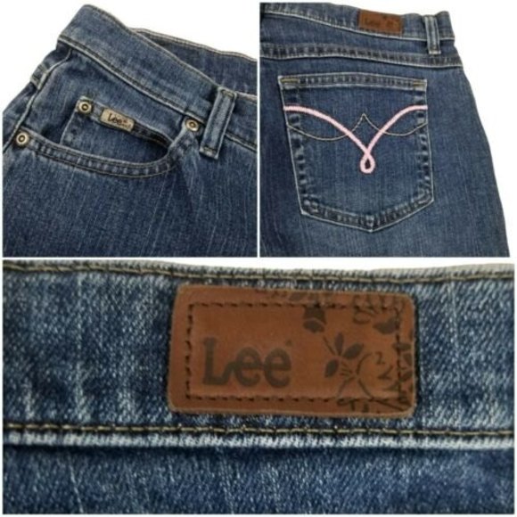 Lee Jeans Women's size 12 M Straight Leg Dark Wash Mom High Rise Pink W33 L29.5 - Picture 3 of 12